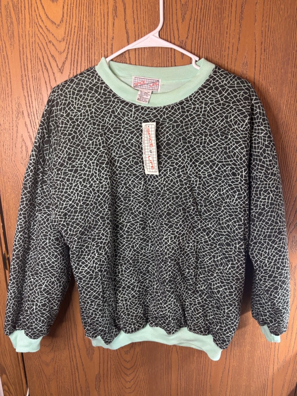 NWT Vintage “Spice Of Life” Crewneck Sz Small Mint Green Elephant Print